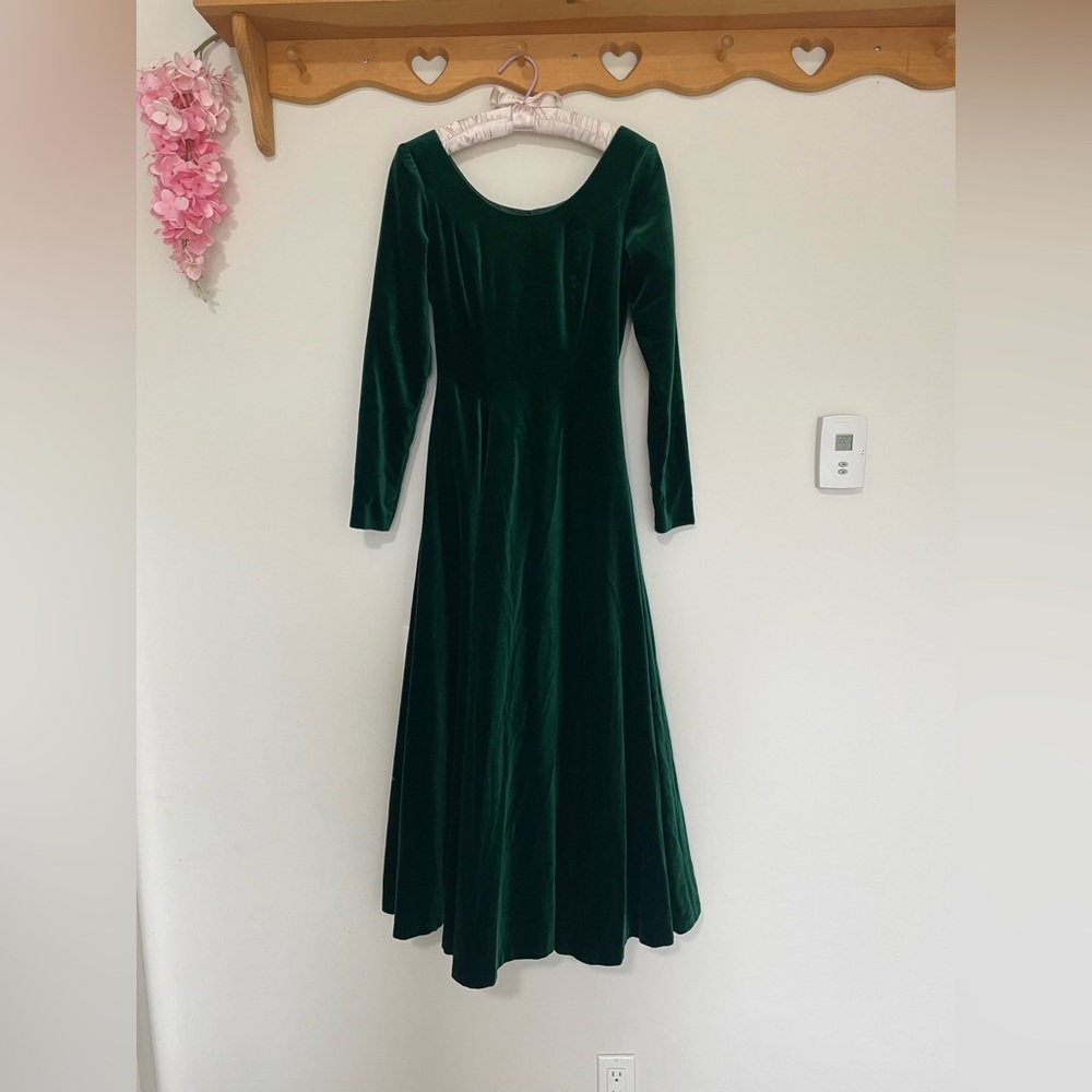 Vintage Laura Ashley Green Velvet Dress